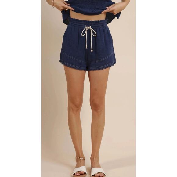 Sage The Label Breezy Lane Women's Drawstring Short Navy Blue Size Medium - Picture 1 of 5